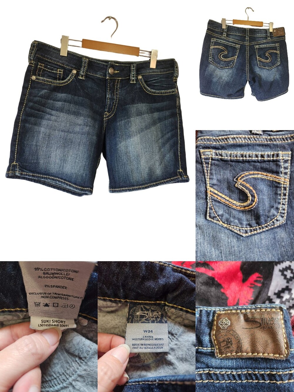Silver Jeans Co. Suki Short Dark Wash Denim Y2K Thick Stitch Size 34